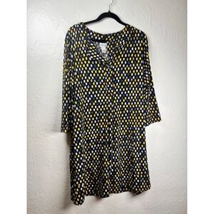 NWT Chicos Polka Dot Shift Dress Womens 3 Black Yellow Mod Retro Office Siren